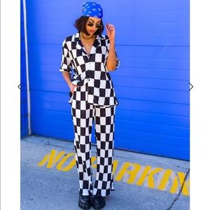 Dressed in Lala The World Is Yours Plisse Set in Checkerboard